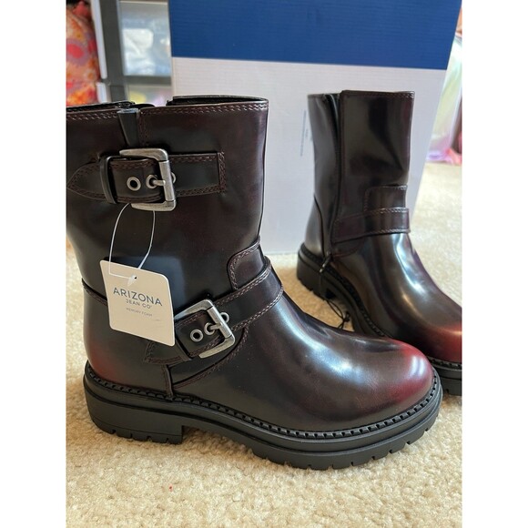 NWT Arizona Jean Co Womens Tilpa Moto Stacked Heel Combat Boots 8.5Oxblood Punk - Picture 1 of 5